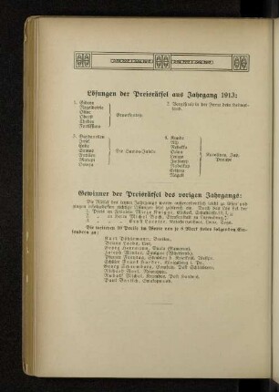 Lösungen der Preisrätsel aus Jahrgang 1913: