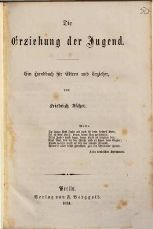 Die Erziehung der Jugend : ein Handbuch für Eltern und Erzieher