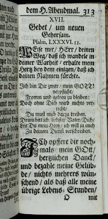 XVII. Gebet, um neuen Gehorsam