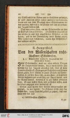 II. Hauptstück. Von den Wissenschaften rechtschaffener Schulmeister