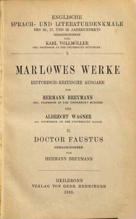 Marlowes Werke : historisch-kritische Ausgabe, 2. Doctor Faustus