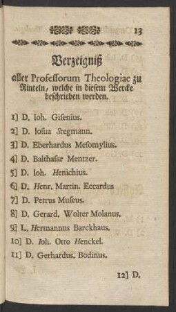Verzeigniß aller Professorum Theologiae zu Rinteln, welche in diesem Wercke beschrieben werden.
