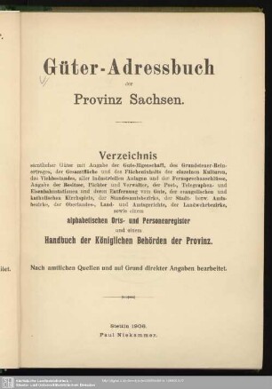 1.1906: Niekammer's landwirtschaftliche Güter-Adreßbücher
