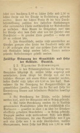 Zulässige Bebauung der Grundstücke und Höhe der Gebäude. Bauwich