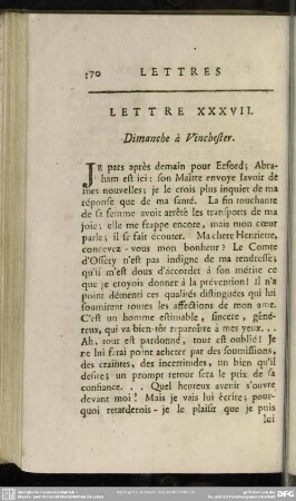 Lettre XXXVII. Dimanche à Vinchester