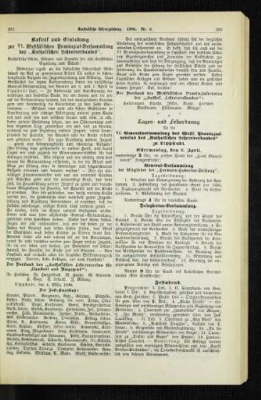Aufruf und Einladung zur VI. Westfälischen Provinzial-Versammlung des "Katholischen Lehrerverbandes"