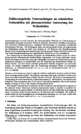 Schlierenoptische Untersuchungen an seismischen Gelmodellen mit photometrischer Auswertung des Wellenfeldes