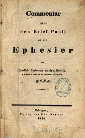 Commentar über den Brief Pauli an die Ephesier
