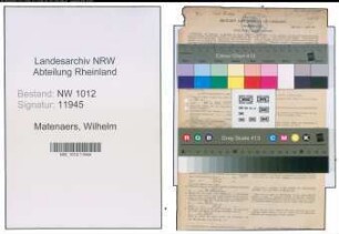 Entnazifizierung Wilhelm Matenaers , geb. 30.03.1902 (Verwaltungsgehilfe)