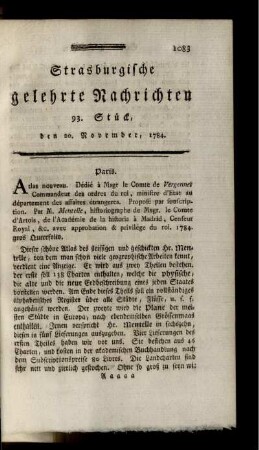 93. Stück, den 20. November, 1784.
