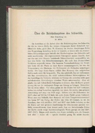 Über die Molekulargrösse des Schwefels.