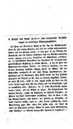 Urtheil des Pater Hebert über dramatische Vorstellungen in weiblichen Bildungsanstalten