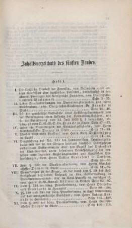 Inhaltsverzeichniß des fünften Bandes