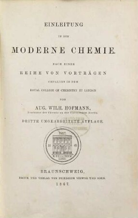 Einleitung in die moderne Chemie : nach e. Reihe von Vorträgen, geh. in d. Royal College of Chemistry zu London