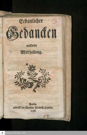 Erbaulicher Gedancken andere Mittheilung