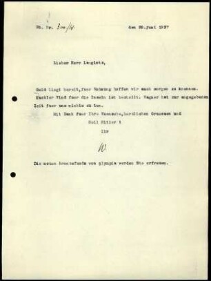 W. Wrede an E. Langlotz