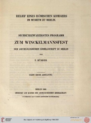 Band 26: Programm zum Winckelmannsfeste der Archäologischen Gesellschaft zu Berlin: Relief eines römischen Kriegers im Museum zu Berlin