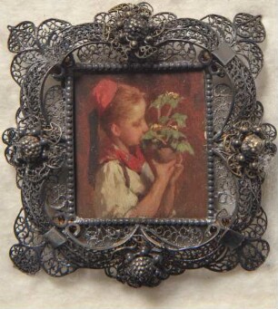 Mädchen mit roter Kappe. Miniatur aus der Sammlung Loewe