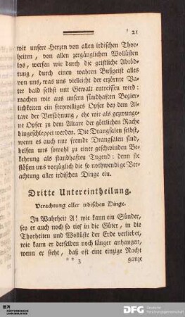 Dritte Untereintheilung. Verachtung aller irdischen Dinge.