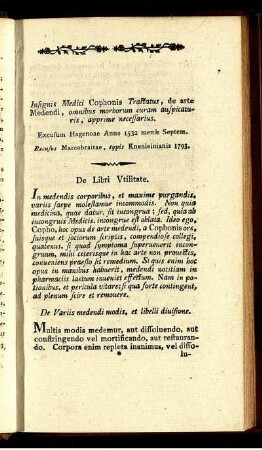 Insignis Medici Cophonis Tractatus, de arte Medendi, omnibus morborum curam auspicaturis, apprime necessarius.