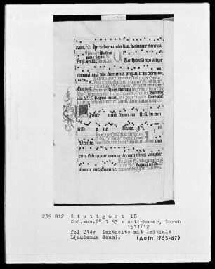 Antiphonarium (Benediktinerhandschrift) — Initiale L (audemus deum), Folio 214 verso