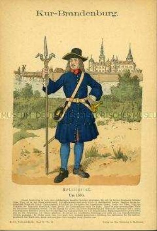 Uniformdarstellung, Gemeiner der Artillerie, Brandenburg-Preußen, 1690.