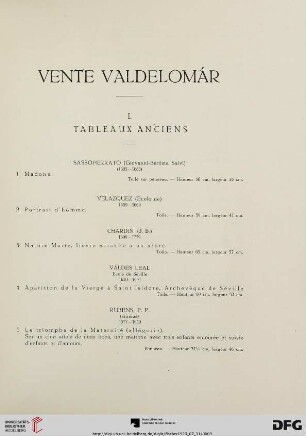 Vente Valdelomár. I. Tableaux anciens (1-71)