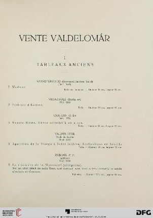 Vente Valdelomár. I. Tableaux anciens (1-71)