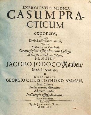 Exercitatio Medica Casum Practicum exponens