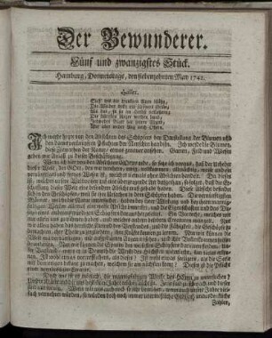 Fünf und zwanzigstes Stück. Hamburg, Donnerstags, den siebenzehnten May 1742.