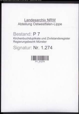 Zivilstandsregister der Munizipalität Werne (T 1811). (Gemeinde: Werne, Kreis Lüdinghausen)