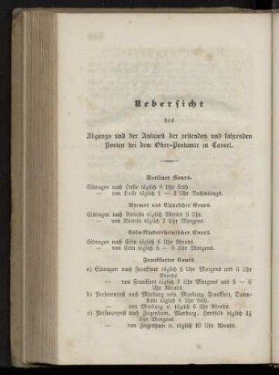 Post-Cours der reitenden und fahrenden Posten beim Ober-Postamte zu Cassel