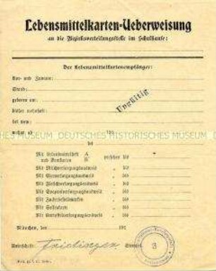 Formular zur Überweisung von Lebensmittelkarten (blanko)