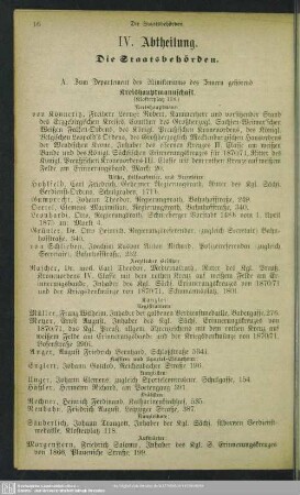 IV. Abtheilung. Die Staatsbehörden