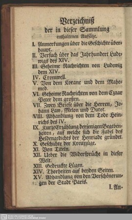 Verzeichniß der in dieser Sammlung enthaltenen Aufsätze