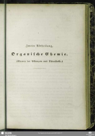 Zweite Abtheilung, Organische Chemie.
