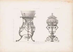 Vasen und Bowlenständer aus Schmiedeeisen: Ansichten (aus: Architektonisches Skizzenbuch, H. 162/3, 1880)