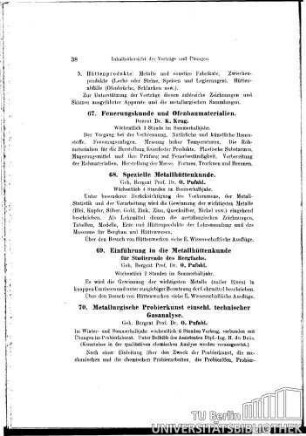 70. Metallurgische Probierkunst einschl. techn. Gasanalyse