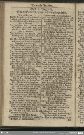Das I. Register, Wie die Capitel bey iedem Evangelio zu lesen