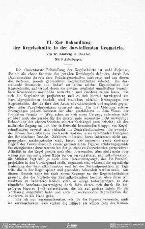 Zur Behandlung der Kegelschnitte in der darstellenden Geometrie