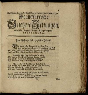 Num. I. Freytags, den 2. Januarii. 1756 - Num. X. Dienstags, den 3. Februarii. 1756