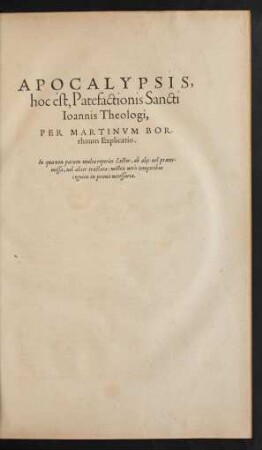 Apocalypsis, hoc est, Patefactionis Sancti Ioannis Theologi, Per Martinum Borrhaum Explicatio.