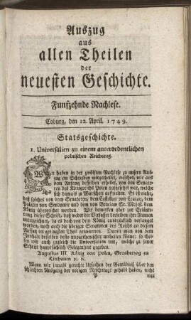 Funfzehnde Nachlese. Coburg, den 12. April. 1749.