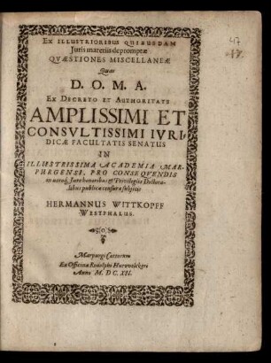 Ex Illustrioribus Quibusdam Iuris materiis depromptae Quaestiones Miscellaneae