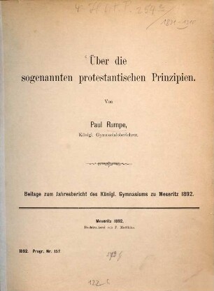 Über die sogenannten protestantischen Prinzipien