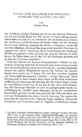 Hafen- und Zollprobleme zwischen Hamburg und Altona 1814 - 1842