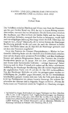 Hafen- und Zollprobleme zwischen Hamburg und Altona 1814 - 1842