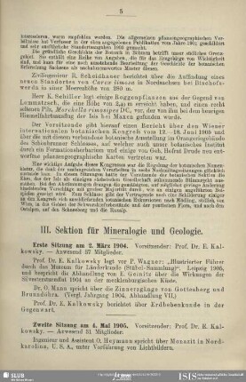 III. Sektion für Mineralogie und Geologie
