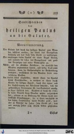 Sendschreiben des heiligen Paulus an die Galater.
