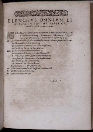 Elenchus omnium librorum in septima parte operum Paracelsi contentorum (I - VI)